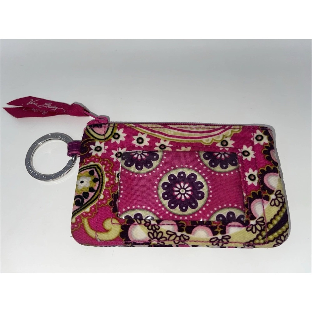 Vera Bradley Pink‎ Paisley ID Zipper Coin Purse Key Ring wallet